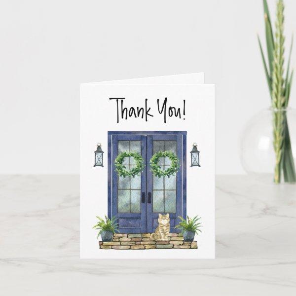 Real Estate Blue Door Client Home Thank You Card