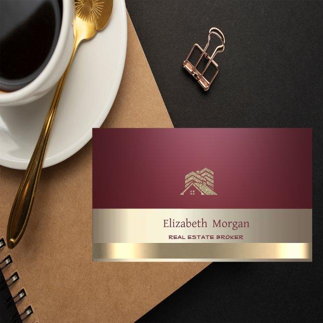 Real Estate Broker Glitter House Roof Burgundy