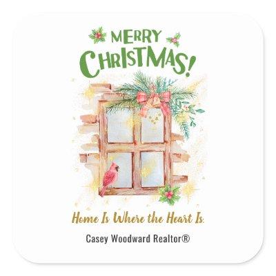 Real Estate Christmas | Home Is Where the Heart Is Square Sticker