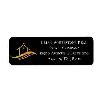 Real Estate Company Modern Black Return Address Label