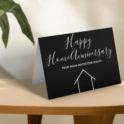 Real Estate Happy Home Anniversary Black Modern Card