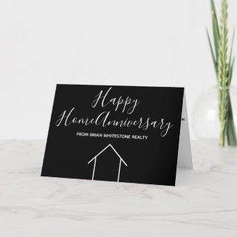 Real Estate Happy Home Anniversary Black Modern Card