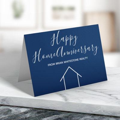 Real Estate Happy Home Anniversary Blue Marketing Card