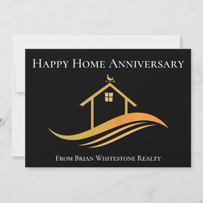 Real Estate Happy Home Anniversary Chic Black Card