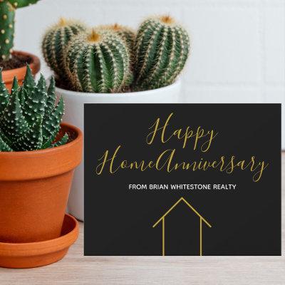 Real Estate Happy Home Anniversary Chic Gold Black Card