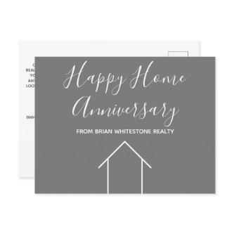 Real Estate Happy Home Anniversary Custom Grey Postcard