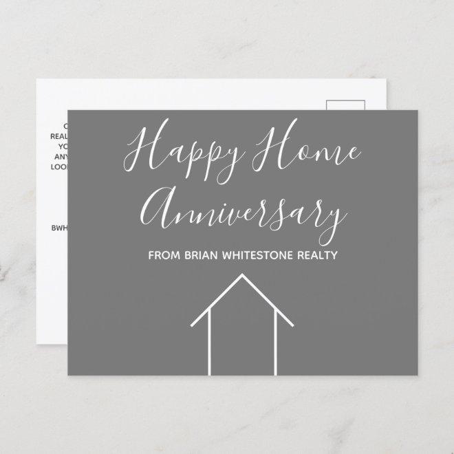 Real Estate Happy Home Anniversary Custom Grey Postcard