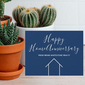 Real Estate Happy Home Anniversary Simple Blue Card