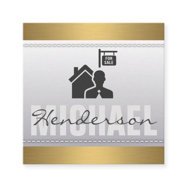 Real Estate Icon | Gold Metallic Trim | Stitched Square