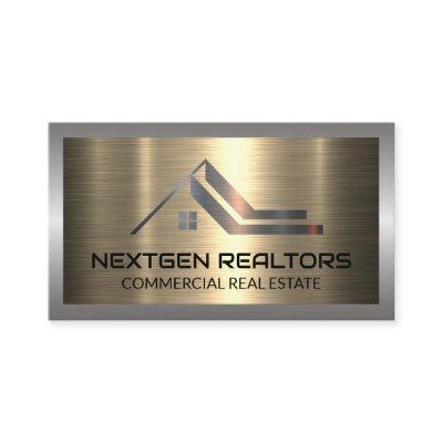 Real Estate Roof Metallic Logo | Metal Brushed