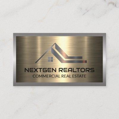 Real Estate Roof Metallic Logo | Metal Brushed