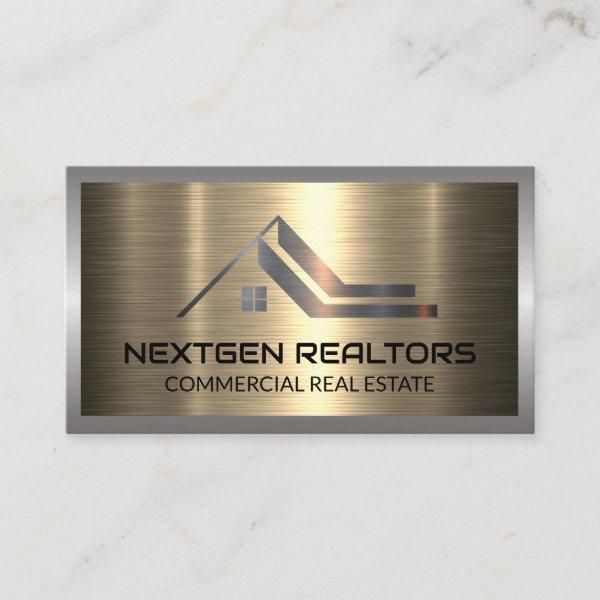 Real Estate Roof Metallic Logo | Metal Brushed