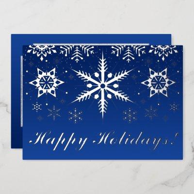 REAL Silver Foil Happy Holidays with Snowflakes Fo Foil Holiday Card