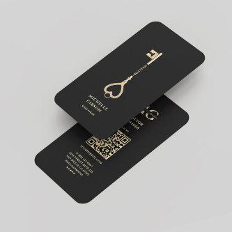 Realtor Black Gold Key Monogram Real Estate Modern