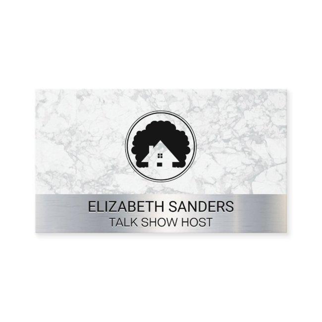 Realtor House Tree Icon | White Marble | Metallic