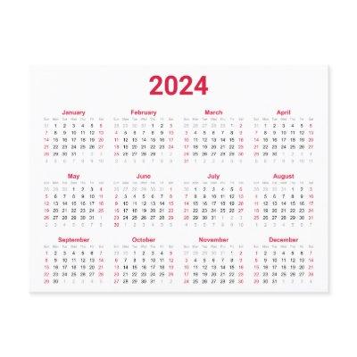 Red and Black 2024 Year At Glance Calendar Postcard