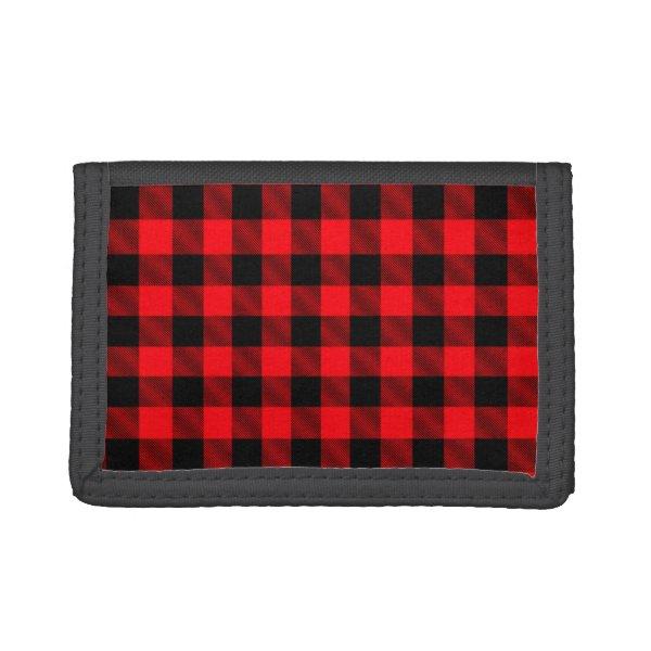 Red and Black Buffalo Plaid Wallet, Rustic fashion Trifold Wallet