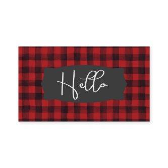 Red and Black Watercolor Plaid Hello