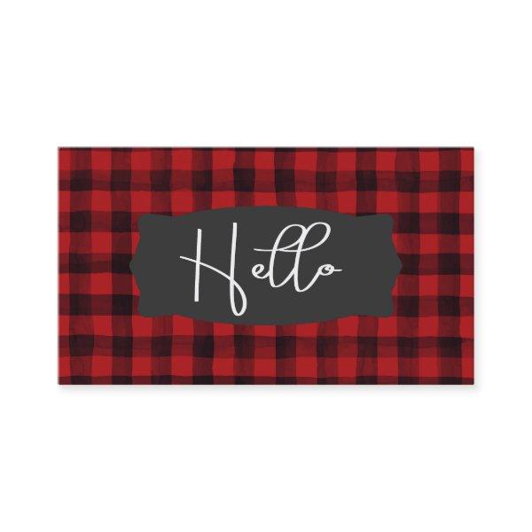 Red and Black Watercolor Plaid Hello