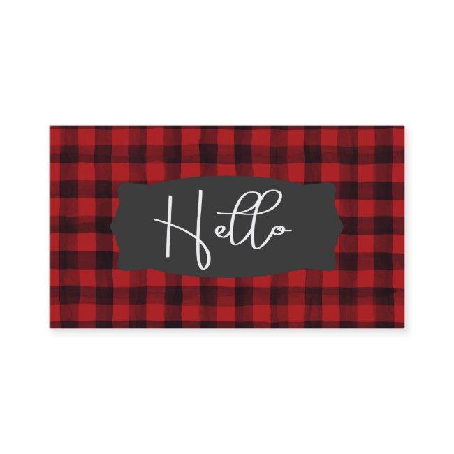 Red and Black Watercolor Plaid Hello