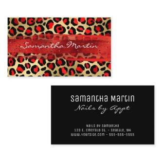 Red and Gold Foil Leopard Brush Stroke