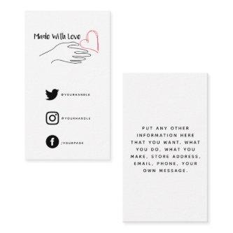 Red and white made with love heart, social links enclosure card