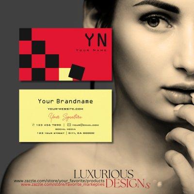 Red Black Chessboard Yellow with Monogram Modern