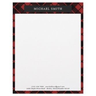 Red Black Plaid Rustic Letterhead