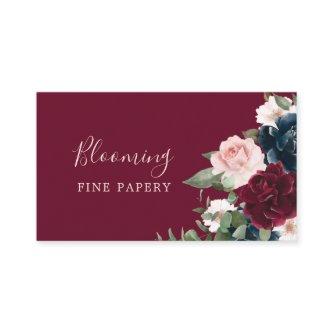 Red Burgundy & Blue Elegant Watercolor Flowers