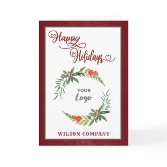 Red calligraphy happy holidays custom logo  holida holiday card