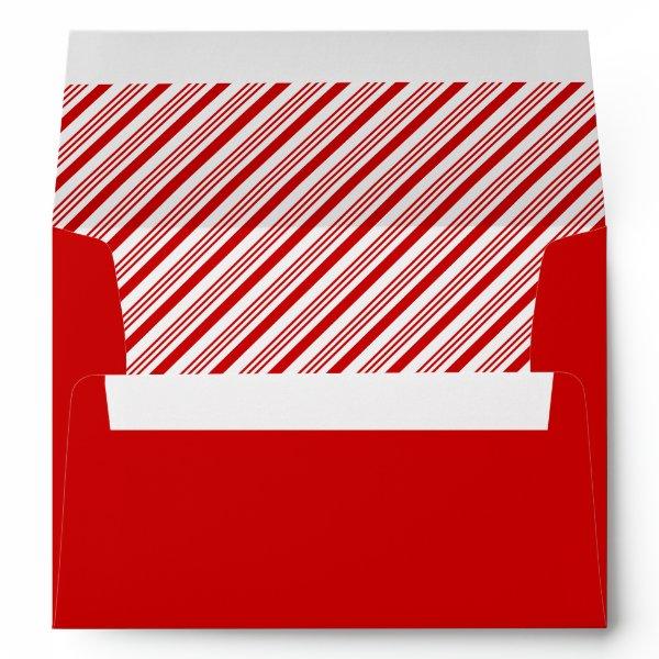 Red Candy Cane Stripes Christmas Holiday Mailing Envelope