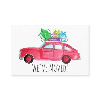 Red Car with Christmas tree Watercolor