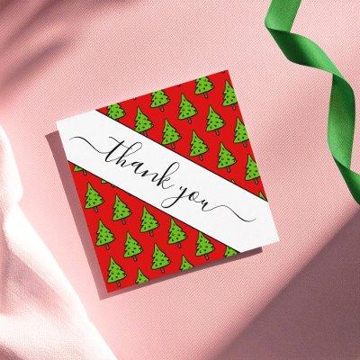 Red Christmas Tree Pattern Thank You Social Media Square