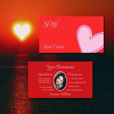 Red Cute Pink Heart Chic with Monogram and Photo
