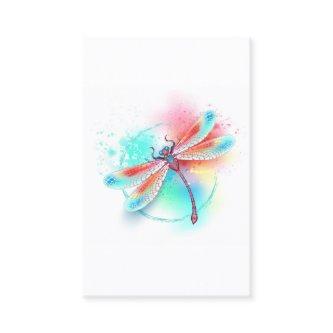 Red dragonfly on watercolor background
