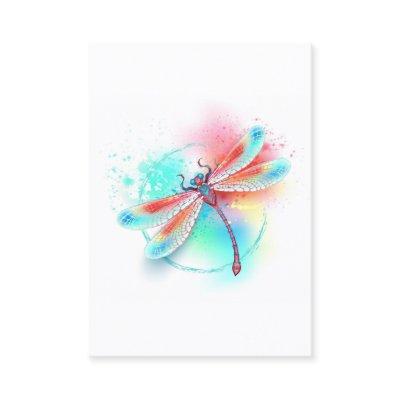 Red dragonfly on watercolor background discount card