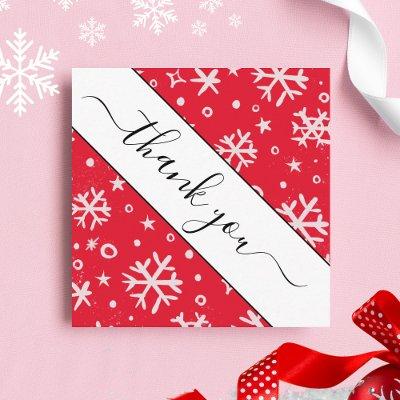 Red Drawn Snowflake Pattern Christmas Thank You Square