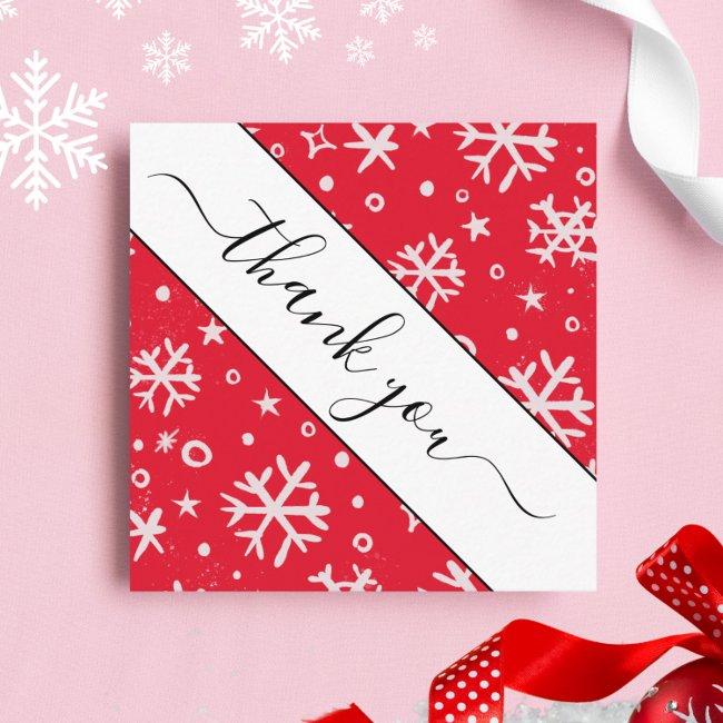 Red Drawn Snowflake Pattern Christmas Thank You Square