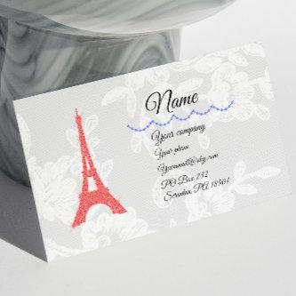 Red Eiffel Tower & Blue diamonds on Lace Business