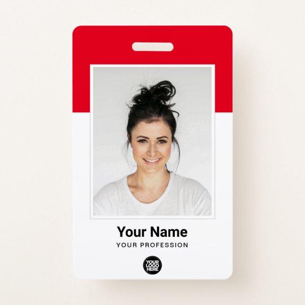 Red Employee huge Photo Qr Bar Code Logo Name Badge