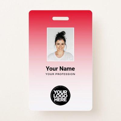 Red Employee Photo Bar Code Logo Name Gradient Badge