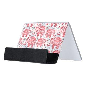 Red Ethnic Elephant Pattern Desk  Holder