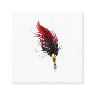 Red feather pen with gold nib calling card