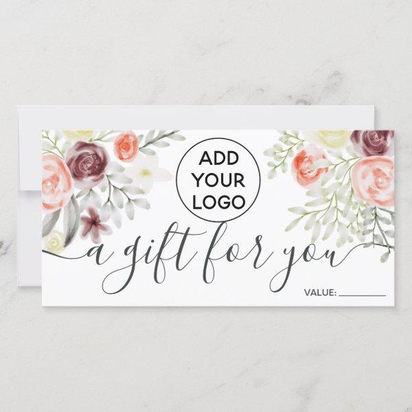 Red floral watercolor rustic logo gift certificate