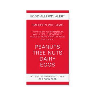 Red Food Allergy Alert Personalized Chef Card