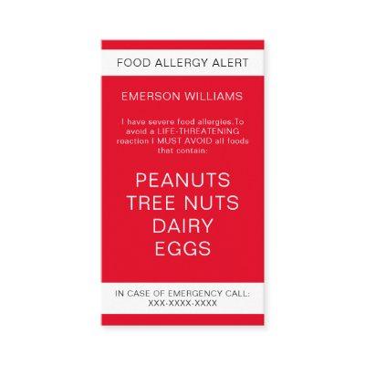 Red Food Allergy Alert Personalized Chef Card