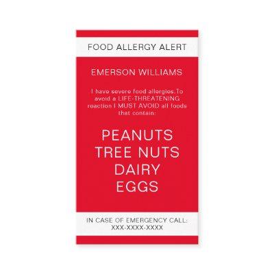 Red Food Allergy Alert Personalized Chef Card