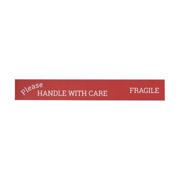 Red Fragile Handle with Care Shipping  Wrap Around Label