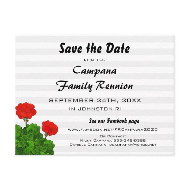 Red Geranium Reunion, Party, Event Save the Date Invitation Postcard