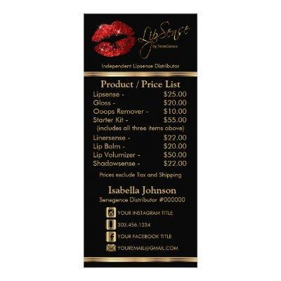 Red Glitter Lips - Black -  Price List Rack Card